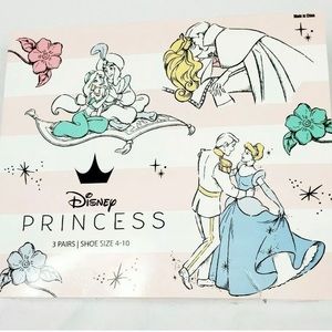 Disney Princess 3 Pairs Socks Girls Shoe Sz 4-10